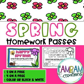 Homework Passes | Spring by FamBam Creations | TPT