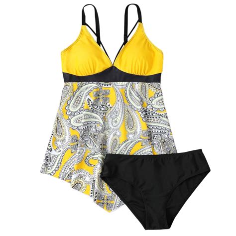 Swimsuits for Women Plus Size Printed Two Piece Tankini Flattering ...