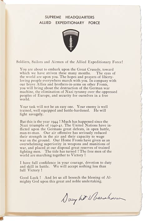 Lot Detail - Dwight D. Eisenhower Signed D-Day Speech From the Limited Edition of ''Crusade in ...