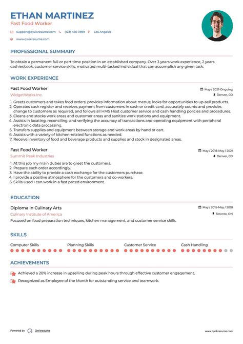 10+ Fast Food Worker Resume Samples & Templates for 2025
