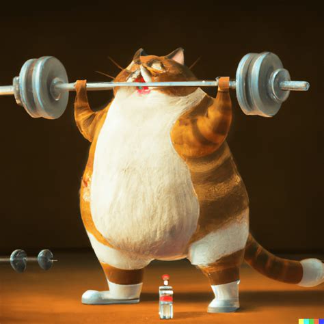 a fat cat lifting weights at the gym, digital art : r/dalle2