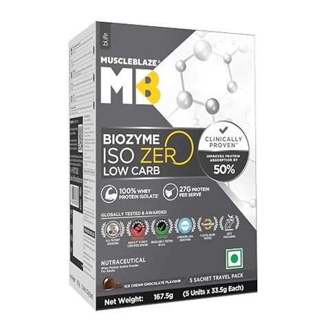 MuscleBlaze Biozyme Iso-Zero, Low Carb Whey Protein Isolate Powder, Ice ...