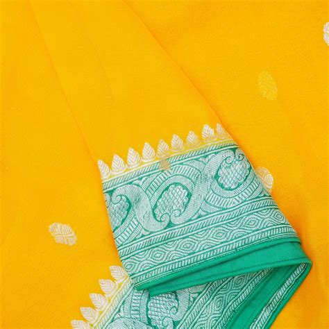 Yellow & Green Pure Georgette Handloom Banarasi Saree – Khinkhwab