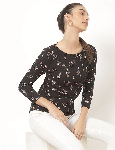 Cotton Mix Floral Square Neck Tee