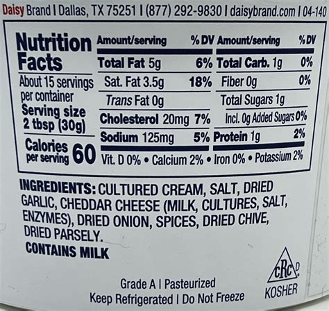 Daisy Sour Cream Ranch Dip Ingredients - Packaged Food Reviews
