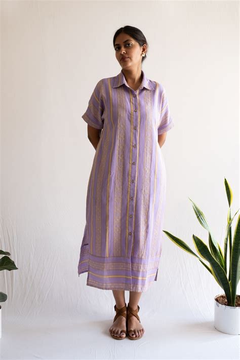 Lilac Striped Shirt Dress