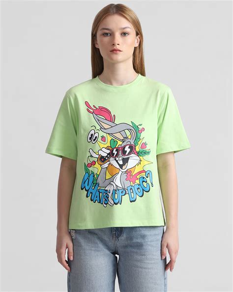X LOONEY TUNES Fluorescent Green Printed T-shirt
