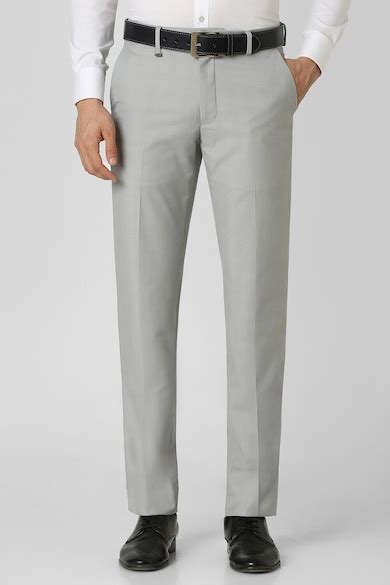 Buy Men Grey Solid Slim Fit Trousers Online - 39686934 | Van Heusen