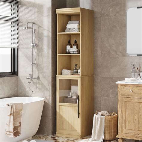 70" Slim Freestanding Bathroom Storage Cabinet with Door and Adjustable ...