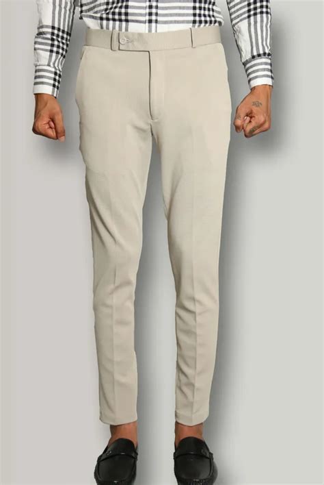 THE MRP STORE Cream Textured Formal Trouser | Stretchable and Wrinkle ...