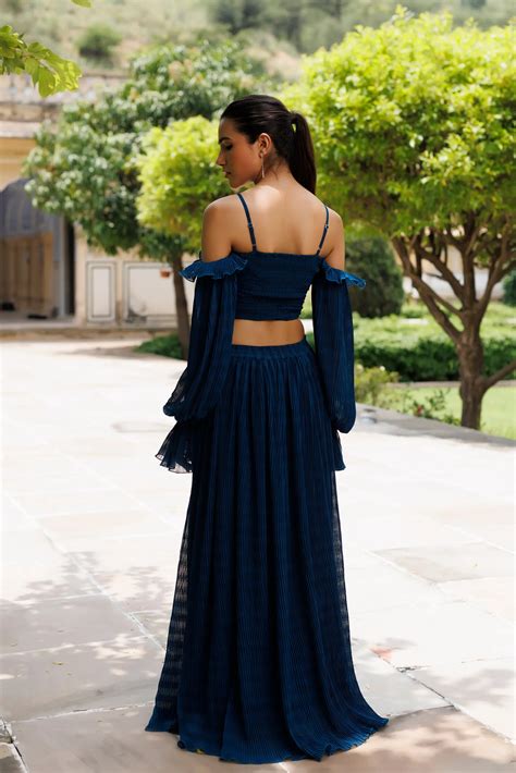 Galaxy Blue Pleated Co-ord Set | Stylish Blue Pleated Co-ord Set – Ragavi