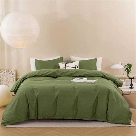 Amazon.com: ECOCOTT Olive Green Duvet Cover King Size - 100% Washed ...