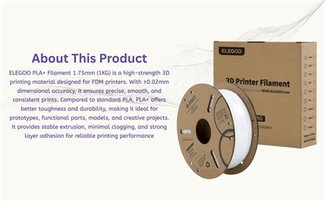 ELEGOO PLA+ Filament 1.75mm 1KG, PLA Plus 3D Printer Filament ...