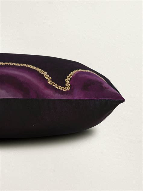 Embroidered Printed Velvet Cushion Cover 12 Inch x 22 Inch | Purple ...