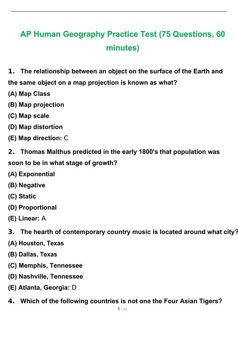 AP Human Geography Practice Test (75 Questions and Answers 2022 with ...