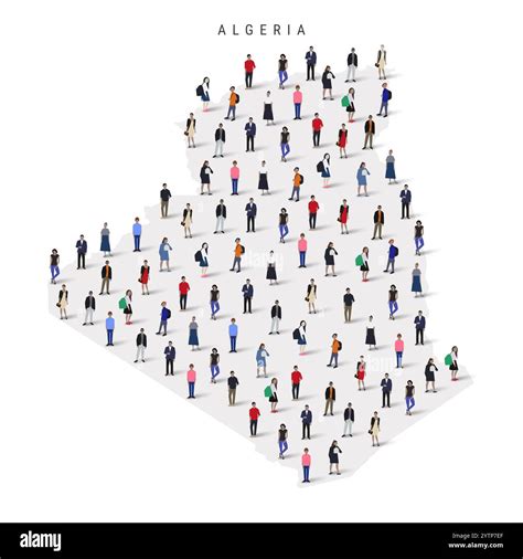 Algeria population map. Large group of people in a shape of Algerian map. Flat vector ...