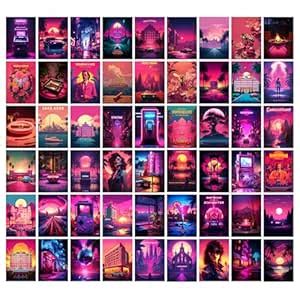 Wallgasm Retro Synth Aesthetic Poster Set - 54 Mini Posters, 4 x 6 ...