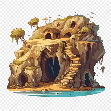 Cave Clipart An Image Of An Old Cave And Cottage Cartoon Vector ...