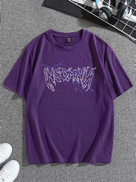 ROMWE Guys Letter Graphic Tee | Mens outfits, Purple shirt outfits ...