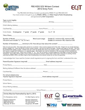 Fillable Online wqed PBS KIDS GO! Writers Contest 2012 Entry Form ...