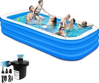 Zayokity10 Feet Rectangular Inflatable Pool with Electric Pump Family ...