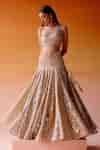 Buy Gold Net Mirrors Asymmetric One Shoulder Slim Fit Lehenga With ...