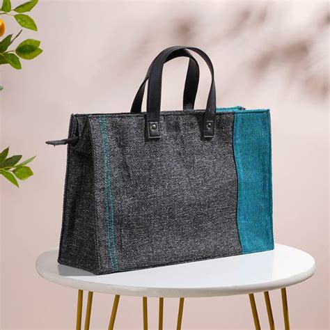 Eco Friendly Jute Lunch Bag Black And Teal 15 x 10 Inch Online ...