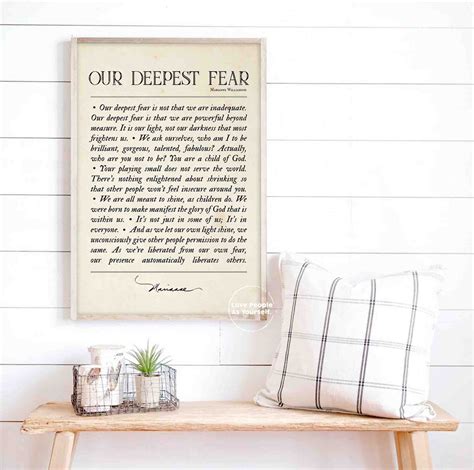 Our Deepest Fear Poem, Marianne Williamson Wall Art Print Poster, Framed Gift, Antique Paper ...
