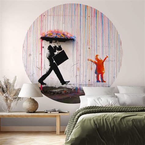 Round wall mural Banksy - Coloured Rain - non self-adhesive/self ...