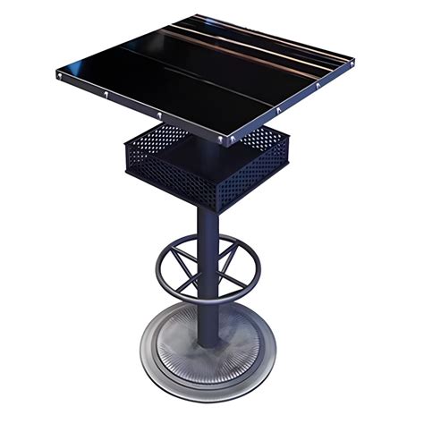 Black Industrial Bar Table with Stone Top and Metal Base Storage ...