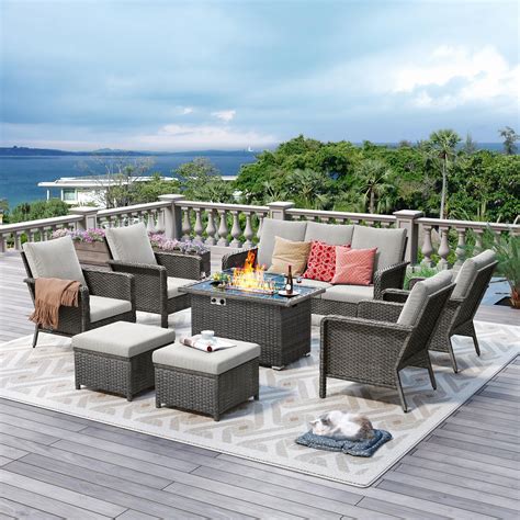 Latitude Run® 9 - Person Outdoor Seating Group with Fire Pit Table and ...