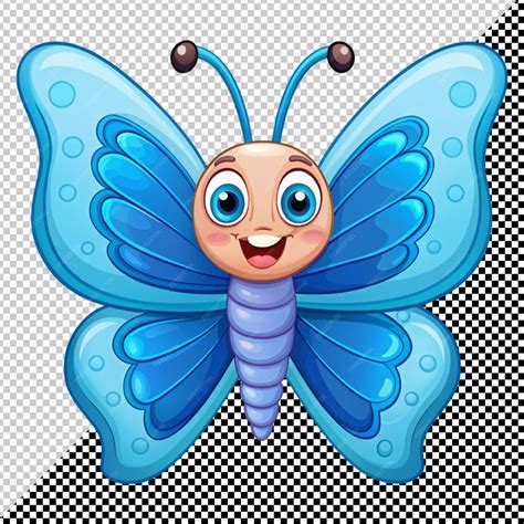 Premium PSD | Cute blue cartoon butterfly vector on transparent background