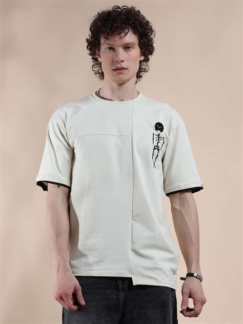 Shop Cream Hem Drop Shoulder T Shirt for Men at Great Price – Bevdaas