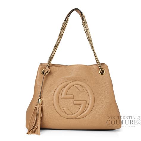 Shop Pre-Loved Gucci Pebbled Calfskin Brown Medium Soho Chain Shoulder ...