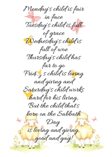 Sunday's Child Poem, Mondays Child Tuesdays Child - Etsy