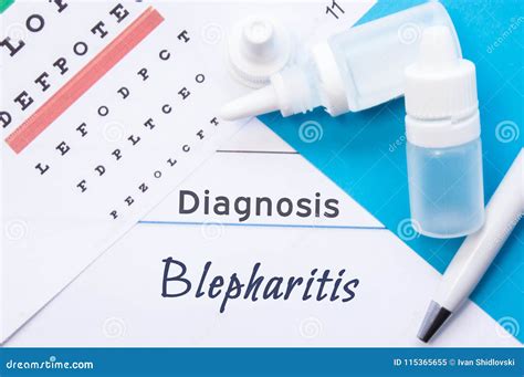 Ophthalmology Diagnosis Blepharitis. Snellen Eye Chart, Two Bottles of ...