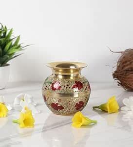 Two Moustaches 4 Inches Flowers Design Brass Pooja Kalash, Kalash for ...