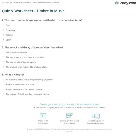 Quiz & Worksheet - Timbre in Music | Study.com