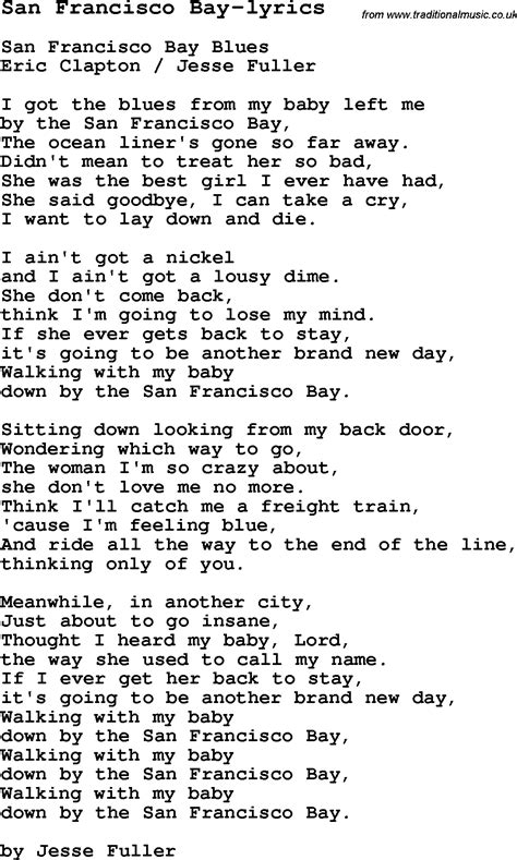 Blues Guitar lesson for San Francisco Bay-lyrics, with Chords, Tabs ...