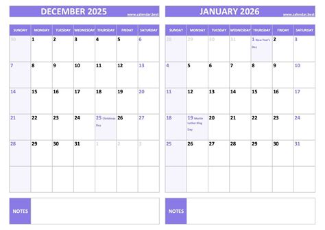December 2025 January 2026 Calendar with Holidays Printable | Printable Calendar 2025