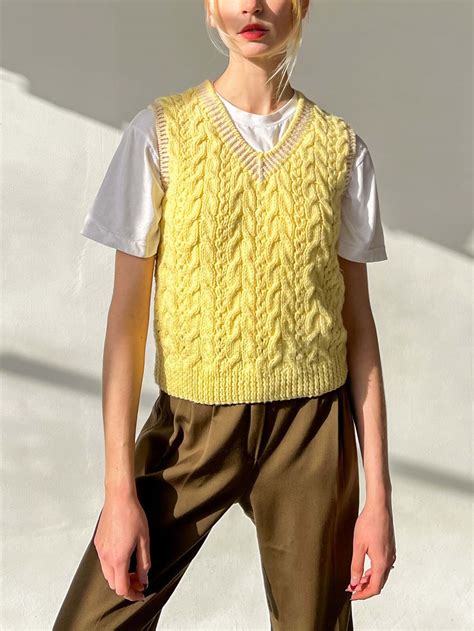 Cable Knit Sweater Vest - Yellow | Garmentory