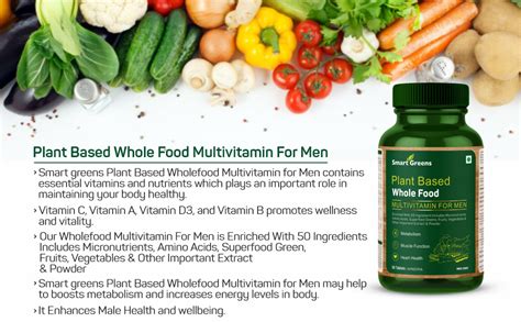 Smart Greens Plant Based Wholefood Multivitamin for Men Enriched with ...