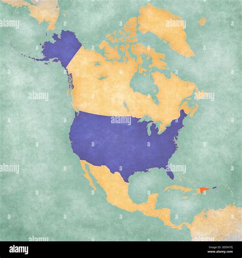 USA and Dominican Republic on the map of North America in soft grunge ...