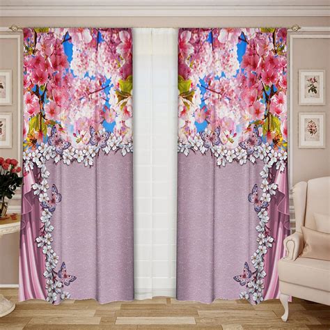 Buy ADN 3D Flowers Digital Printed Polyester Fabric Curtains for Bed ...