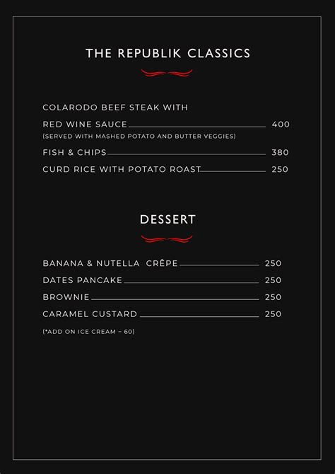Menu at The Republik, Chennai