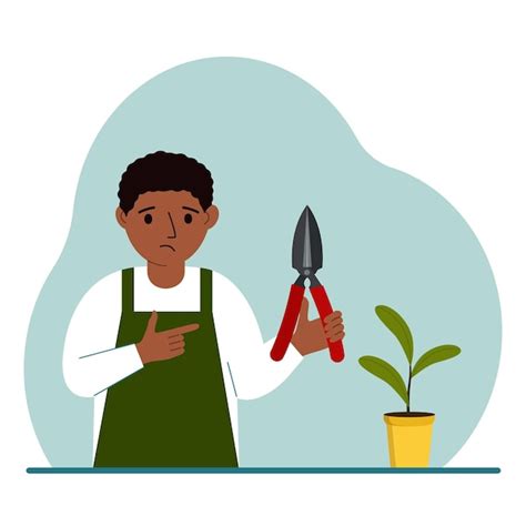 Un jardinier est un garçon en tenue de travail, il a un sécateur à la ...