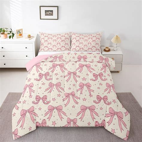 Amazon.com: Feelyou Kawaii Bow Bedding Set Girls Bow Comforter Set for ...