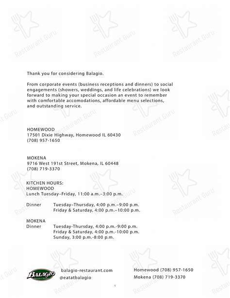 Menu at Balagio in Mokena pub & bar, Mokena