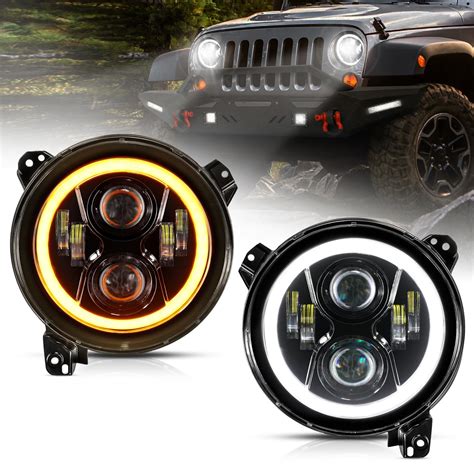 Auxbeam 2023 Upgraded 9 Inch LED Headlights with Halo Ring DRL & Turn Signal, Compatible with ...