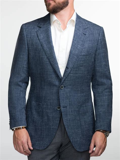 Dark Blue Wool-Linen-Silk Blend Sports Jacket for Men - Surmesur
